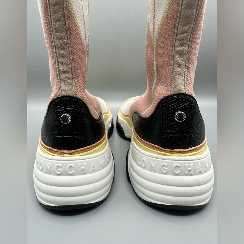 Longchamp Pink Yellow Tall Shaft Tennis Boots Sneakers